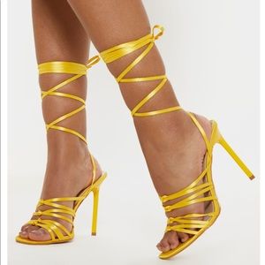 Neon Yellow Satin Strappy Lace Up Sandal